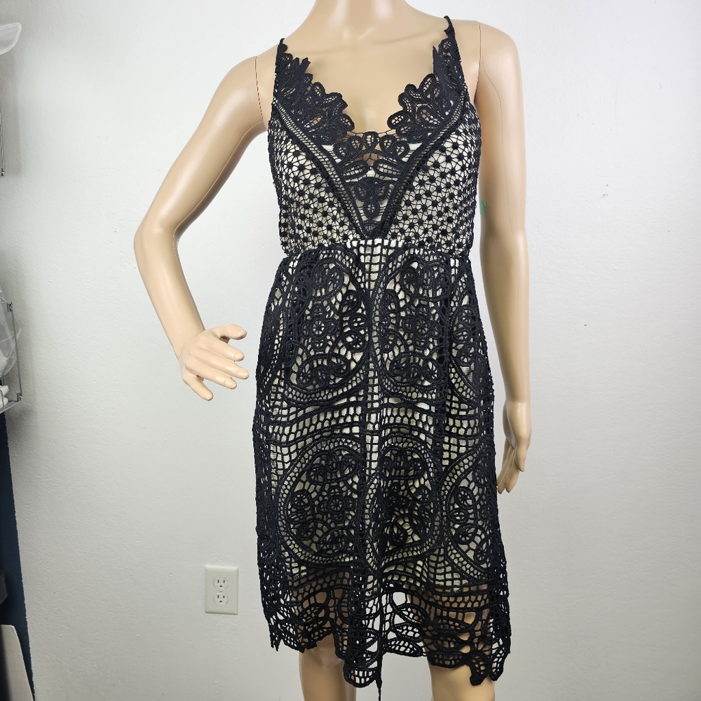 Black Dress Lace Overlay Cross Strap Sz M Dark Romantic Whimsigoth New Years